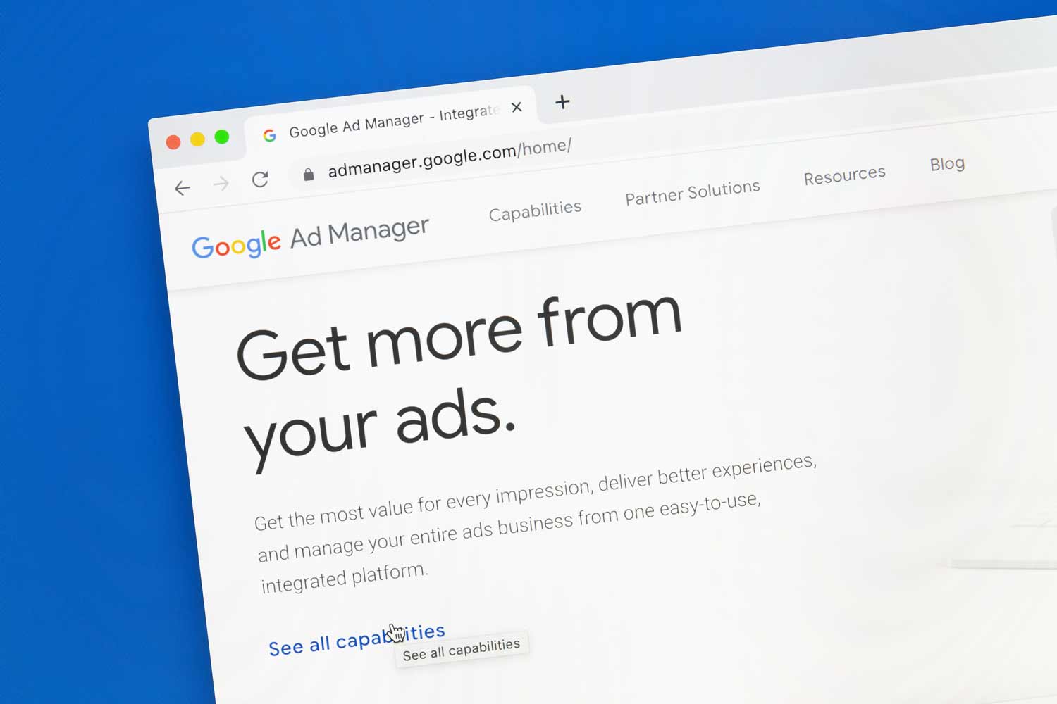 Google PPC Ad manager webpage, it reads get more from your ads.